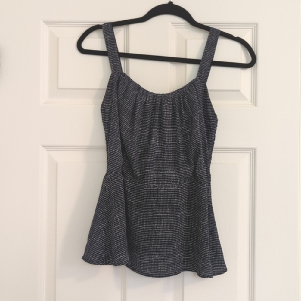 CAbi blue and white polka dot blouse-tank top